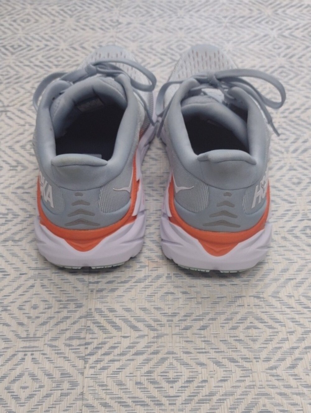 Hoka One One Clifton 8 Light Gray and Coral Athletic Shoe . - Picture 6 of 16